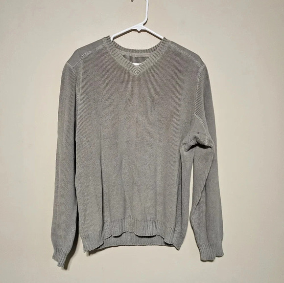 Eddie Bauer Men’s Size Large Military Green Pullover V Neck Sweater Cotton - Picture 1 of 7